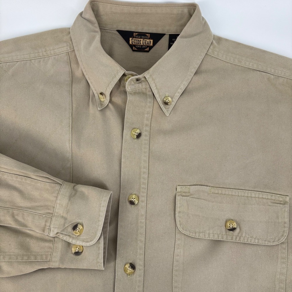Guide Gear Button Down Shirt Mens XL Tan Quilted Shoulder Shooting Field Shirt